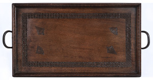 A serving tray with chip carved motif, silky oak, Queensland origin, late 19th century