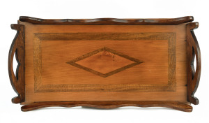 A serving tray, huon pine, blackwood and kauri pine, 19th century