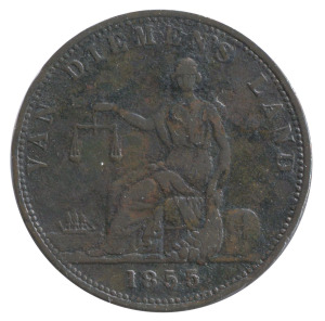 TRADE TOKEN, "R. JOSEPH"S NEW TOWN TOLL GATE, Van Diemen's Land, 1855", copper, 35mm