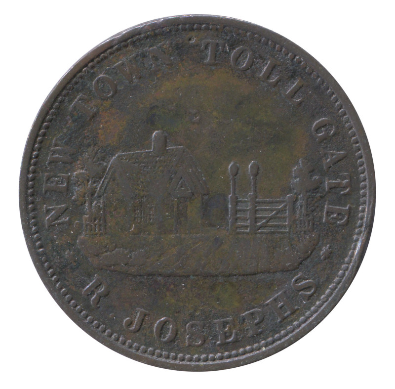 TRADE TOKEN, R. JOSEPH S NEW TOWN TOLL GATE, Van Diemen's Land, 1855