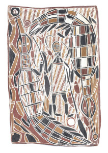 An Aboriginal bark painting of a crocodile man, 20th century