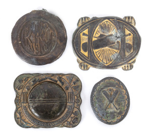 Four Cricketing related belt buckles, ​found on the Ballarat goldfields, 19th century