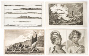 COOK'S Voyage and Commodore ANSON'S Voyage around the world, group of 50 maps and book plate engravings, 18th century