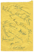 ENGLAND IN AUSTRALIA 1946/47: A page from an autograph book, attractively signed in pen by 15 of the touring party, including Hammond, Yardley, Hutton, Edrich, Compton and Bedser. 