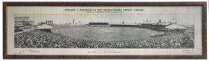 ENGLAND V. AUSTRALIA -1ST TEST MATCH - SYDNEY CRICKET GROUNDS. McCabe and T. Wall batting, Saturday, 3rd December 1932Panoramic print issued by Mick Simmons Limited. "In this Match, Stan McCabe 187 not out. Stan McCabe is on the Staff of Mick Simmons Limi