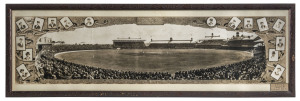 Australia v. England, First Test Match Sydney, December 18, 1920Panoramic photograph by Alan Row & Company depicting the players surrounded by the 40,000-strong crowd at the S.C.G., with portrait vignettes of the team and officials in the surrounding marg