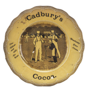 Cadbury's Cocoa plate by Ridgway circa 1890s depicting cricket scene in centre. 23cm circumference.