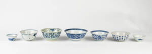 A provincial Ming blue and white bowl and six other blue and white bowls