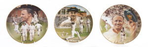 Don Bradman: An Australian Legend - the complete set of 9 porcelain plates with reproduced images by Brian Clinton; 20cm diameter. Each with a stand. (9 plates, 9 stands).