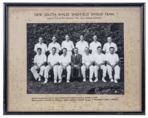 1948 New South WalesTeam, official team photograph, with the title 'New South Wales Sheffield Shield Team, Southern Tour 8th - 30th December, 1948', and with the players names printed on mount. The team included Keith Miller, Ron Saggers, Ray Lindwall, Ar