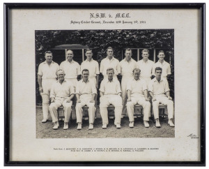 1951 New South Wales Team, official team photograph by Melba of Sydney, with the title 'N.S.W. v. M.C.C. Sydney Cricket Ground, December 30th - January 3rd, 1951', and with the players names printed on mount. The team included Keith Miller, Ray Lindwall, 