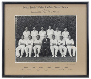 1954 New South Wales Team, official team photograph by Allan Studios, Collingwood, with the title 'New South Wales Sheffield Shield Team v Victoria, December 24th - 29th, 1954 at Melbourne', and with the players names printed on the mount below. The team 