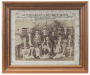 AUSTRALIA v ENGLAND ASHES SERIES IN AUSTRALIA, 1894-95: A sepia-toned albumen photograph of the Australian team that won the 4th Test in February 1895 at the S.C.G. The image, 15 x 21.5cm; framed and glazed, overall 25 x 30cm.Although England won the Seri