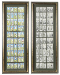 CIGARETTE CARDS: 1930 Player & Sons "CRICKETERS 1930" complete set of 50 attractively framed; also, 1934 Carreras Cricketers complete set of 50, framed to match. (2 sets in 2 frames).