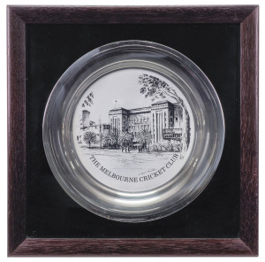 1979 sterling silver Melbourne Cricket Club Limited Edition Plate.The plate was only available to members (in 1979) at a cost of $240 with only a limited edition release of 669 pieces.In original display frame; the plate shows the old front entrance to th