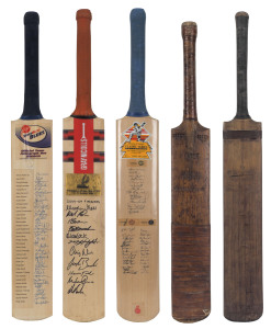 A COLLECTION OF CRICKET BATS FORMERLY DISPLAYED IN THE CENTRAL COAST CRICKET MUSEUM