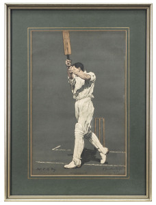 A group of (4) framed & glazed Chevallier Taylor colour lithographs: Australians Monty Noble, Frank Laver and Charles McLeod and Englishman, C.B. Fry. Each approx. 50 x 38cm overall.