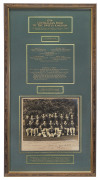 1934 AUSTRALIAN TOUR TO THE UNITED KINGDOM attractive display, further entitled "The eighteenth Australian team and the first tour of England following the notorious "Bodyline" series" incorporating an official team photograph fully signed in ink in the l