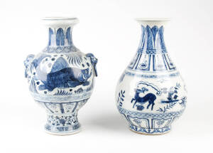 Two Ming style large blue and white vases