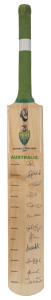 A full sized Kookaburra cricket bat signed by the 2005 Australian team v West Indies, which included Ricky Ponting (Capt.), Adam Gilchrist (Vice Capt.), Michael Clarke, Matthew Hayden, Justin Langer, Glenn McGrath and Shane Warne. Australia won the 3 Test