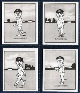 CIGARETTE CARDS: 1926 R. & J. Hill (Sunripe Cigarettes) "Caricatures of Famous Cricketers" large size; complete set [50], VG/VF.