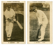 CIGARETTE CARDS: J. A. PATTREIOUEX LTD (2) from the 1922 "Cricketers" real photograph series headed "Casket Cigarettes", H.Carter C.4 and C.Wilson C.24 (plain backs). A scarce pair in EF condition.