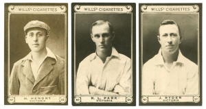 CIGARETTE CARDS: W.D. & H.O. WILLS (Australian issue) 1925 "Cricketers" real photo series, part set [52/63], mainly in VG+ condition but a few are defective. Surprisingly hard to find. Cat.£416.