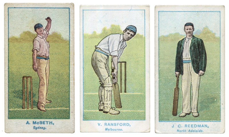 CIGARETTE CARDS: W.D. & H.O. WILLS (Australia) "Australian Club Cricketers" (Dark blue backs; front framelines in blue; some show State as well as club), a complete set [40], G/EF. Cat.£720.