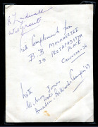 Cricket memorabilia including a June 1974 mss letter from Clarrie Grimmett to a cricket fan in South Africa; an undated letter from Sonny Ramadhin to a fan; original photos of Ray Lindwall with Vinoo Mankad during the 1956 Australian tour of India; a 1996