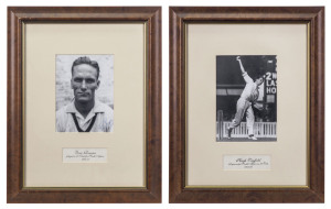 SOUTH AFRICAN TEST PLAYERS: Eric Rowan (26 Tests, 1938-51) and Hugh Tayfield (37 Tests, 1949-60) original press photographs signed by each; both mounted, framed and glazed. (2).