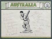 1948 AUSTRALIAN TOUR OF THE UNITED KINGDOM: Attractive presentation comprising an original team photograph and an illustrated unofficial team sheet headed "AUSTRALIA" with a batsman at the crease and with the legend "The TOURISTS of 1948". The sheet is si - 2
