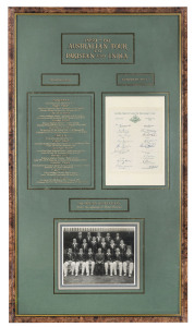 1959-60 AUSTRALIAN TOUR to PAKISTAN and INDIA display comprising an official fully signed team sheet and photograph.