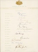 1956-57 AUSTRALIAN TOUR TO THE UNITED KINGDOM, PAKISTAN & INDIA attractively headed display incorporating a fully signed official team sheet and an official team photograph (with printed legend below) all mounted and annotated in black and gold on green a - 2