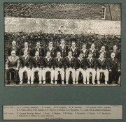 1956-57 AUSTRALIAN TOUR TO THE UNITED KINGDOM, PAKISTAN & INDIA attractively headed display incorporating a fully signed official team sheet and an official team photograph (with printed legend below) all mounted and annotated in black and gold on green a - 3