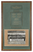 1953 AUSTRALIAN TOUR TO THE UNITED KINGDOM attractively headed display featuring an official team photograph (from the Arthur Morris collection) with title and names printed on the mount and signed by the touring party (excluding Alan Davidson) to the lef