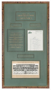 1969-70 AUSTRALIAN TOUR TO SOUTH AFRICA headed display incorporating a fully signed Australian team sheet and an official team photograph (presented by Rothamns), attractively annotated in black and gold on green acid-freen mountboard. The write-up provid