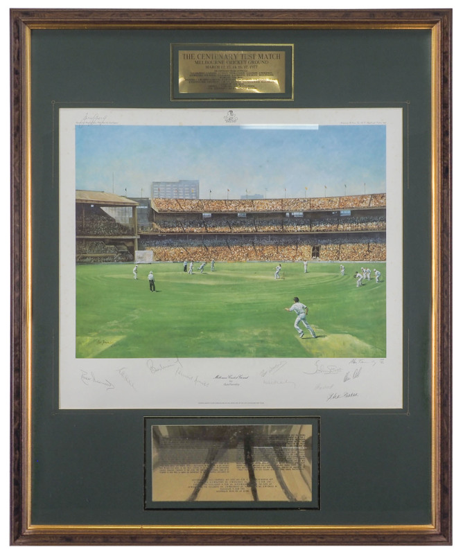 1977 Centenary Test Match between England and Australia, March 12-17 at the M.C.G. A Limited Edition print by Alan Fernley, signed by the whole England team.