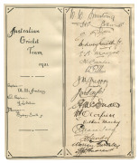 THE AUSTRALIANS IN ENGLAND 1921: An attractively presented card signed by the Australian touring squad of 13 players plus manager, Sydney Smith, Jack Ryder and Edgar Mayne, neither of whom appeared in any of the Tests).