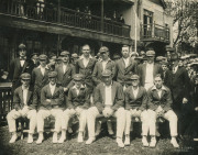 THE AUSTRALIANS IN ENGLAND 1921: An attractively presented card signed by the Australian touring squad of 13 players plus manager, Sydney Smith, Jack Ryder and Edgar Mayne, neither of whom appeared in any of the Tests). - 2