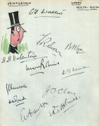 BEN BARNETT'S SENSATIONAL AUTOGRAPH BOOK FEATURING THE WORK OF ARTHUR MAILEY An autograph book titled "Australian Cricket Tour - England 1934" on the first page, followed by 18 full-page illustrations of the team members and officials in the touring party - 5