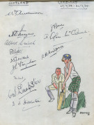 BEN BARNETT'S SENSATIONAL AUTOGRAPH BOOK FEATURING THE WORK OF ARTHUR MAILEY An autograph book titled "Australian Cricket Tour - England 1934" on the first page, followed by 18 full-page illustrations of the team members and officials in the touring party - 6