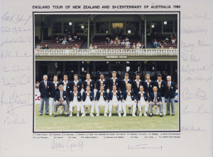 ENGLAND TOUR OF NEW ZEALAND AND BI-CENTENARY OF AUSTRALIA 1988 official team photograph signed in the margins by the team (Mike Gatting, Capt.); England Tour of Australia 1994/5 signed in the margins by the team (Mike Atherton, Capt.); New Zealand Cricket