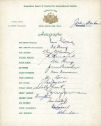 AUSTRALIA in SOUTH AFRICA 1957-97: A group of four fully signed Australian team sheets comprising the 1957-58 Tour (Ian Craig, Capt.), the 85/87 Tour (Kim Hughes, Capt.), the 1994 Tour (Allan Border, Capt.), and the 1997 Tour (Mark Taylor, Capt.) with 74