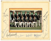 AUSTRALIAN TEAM SHEETS comprising 1972 Australian Touring Team (Ian Chappell, Capt.) with 17 signatures; 1975 World Cup Team to Canada & U.K. (Ian Chappell, Capt.) with 19 signatures; 1977 Centenary Test team photo (Greg Chappell, Capt.) surrounded by 14 - 2