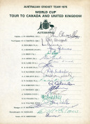 AUSTRALIAN TEAM SHEETS comprising 1972 Australian Touring Team (Ian Chappell, Capt.) with 17 signatures; 1975 World Cup Team to Canada & U.K. (Ian Chappell, Capt.) with 19 signatures; 1977 Centenary Test team photo (Greg Chappell, Capt.) surrounded by 14 - 3