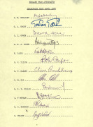 ENGLAND TEST MATCH TEAM SHEETS: Comprising 1978 Headingley Test (Brearley, Capt.) with 12 signatures; 1984/85 England Cricket Tour (Gower, Capt.) with 20 signatures; 1989 First Test v Australia at Headingley (Gower, Capt.) with 12 signatures; World Cup 19