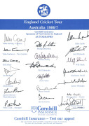 ENGLAND IN AUSTRALIA: Official Team sheets comprising England Cricket Tour 1982-83 (Willis, Capt.) with 19 signatures (some foxing); England Cricket Tour of Australia 1986/7 (Gatting, Capt.) with 20 signatures; 1991 South Australian Cricket Association En - 2