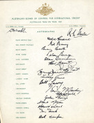 AUSTRALIA in ENGLAND 1961: An official Australian team sheet signed by the whole touring party which included Benaud (Capt.), Harvey (Vice Capt.), Grout, Lawry, McDonald and Simpson. Also, a similar team sheet but, most unusually, with reproduction signat - 2