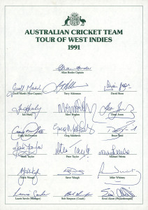 1991-99 collection of Australian Official Team sheets; all fully signed.