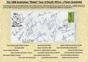 The 1986 "Rebel" Tour of South Africa: A limited edition envelope [#15/23] signed by "Team Australia" including Kim Hughes, Terry Alderman, Rodney Hogg, Steve Smith, Steve Rixon, Graham Yallop, Carl Rackemann, Trevor Hohns and 10 others. Also, the matchin - 2